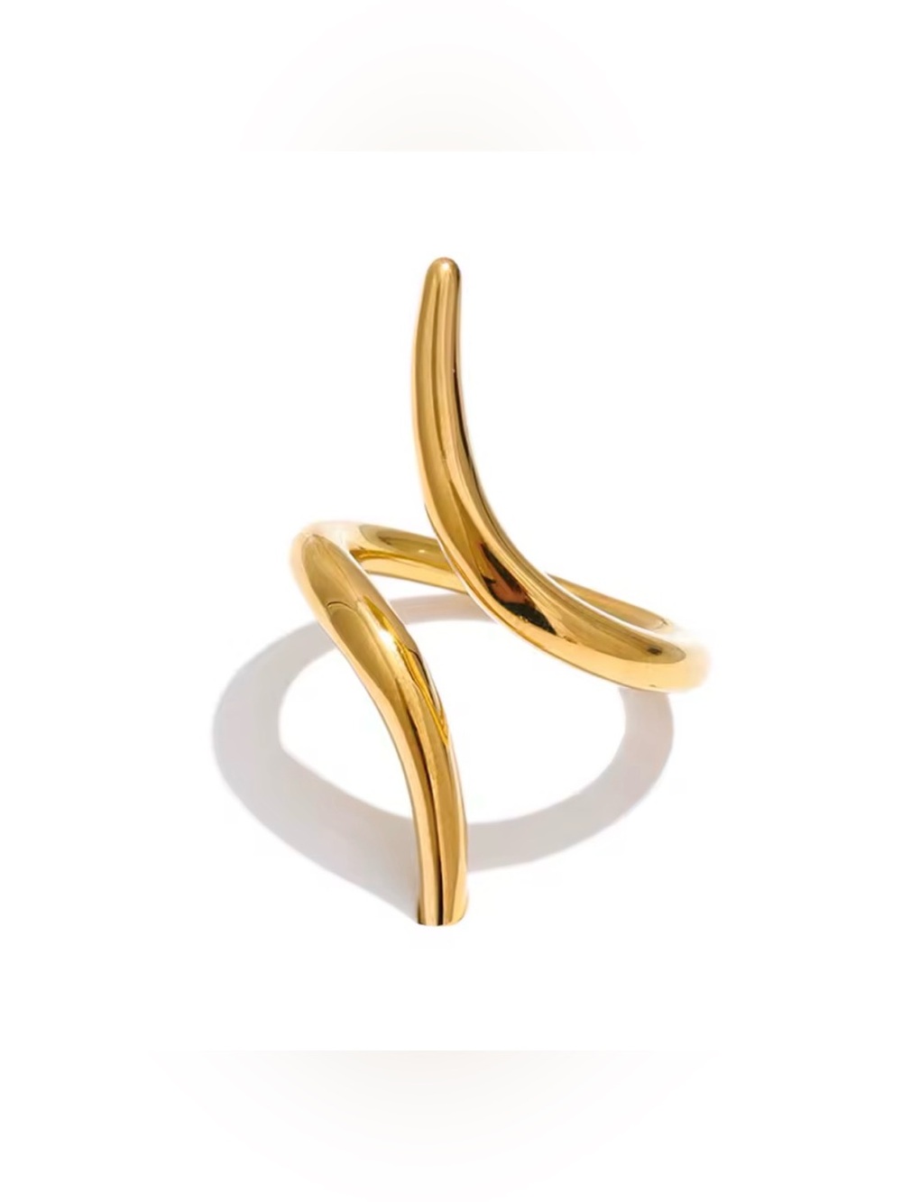 Gold Stainless Steel Sculptural Open Ring - Women Jewelry